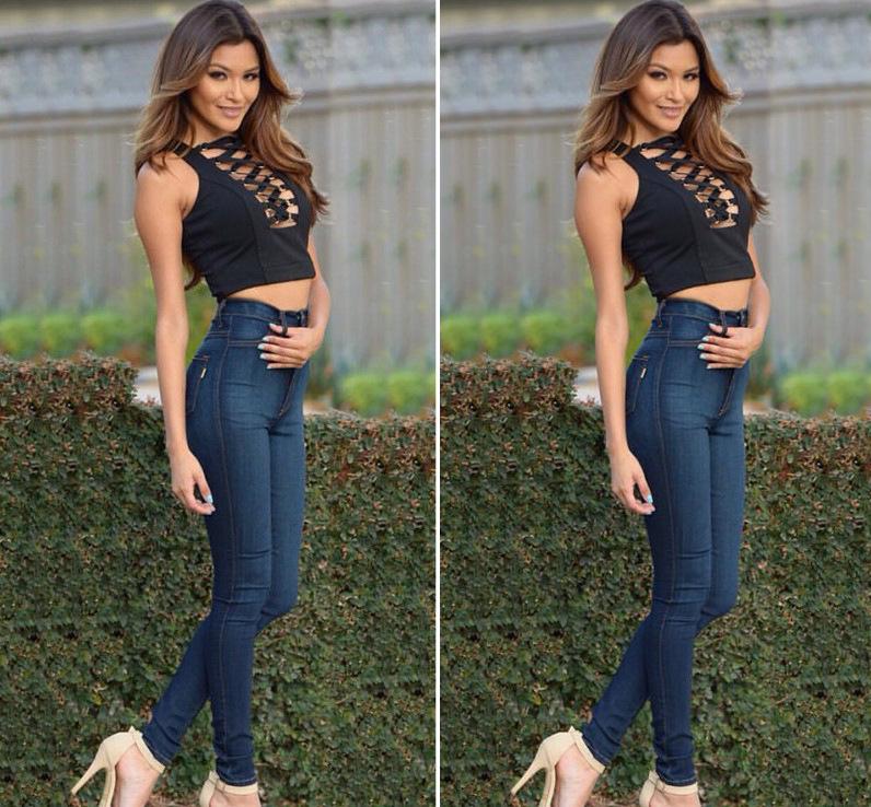 European Station Autumn Solid Color Plus Size Women's Hip-hugging Pencil Jeans