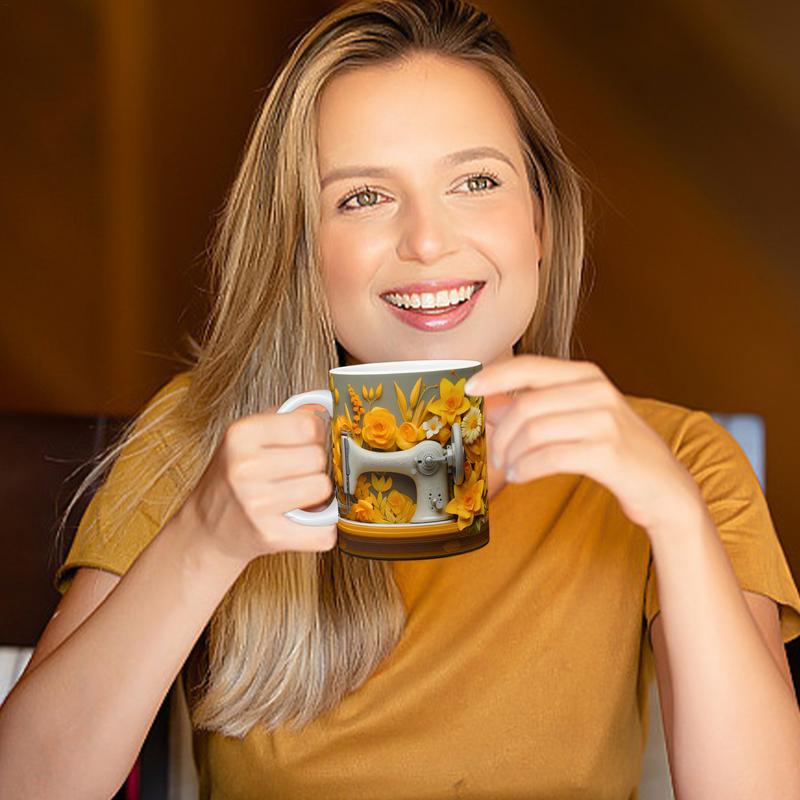 3D Sewing Mug Sewing Machine Themed Mug 3DFunny Unique Microwave Safe Coffee Mug For Quilters Moms Sisters Grandmothers Aunts