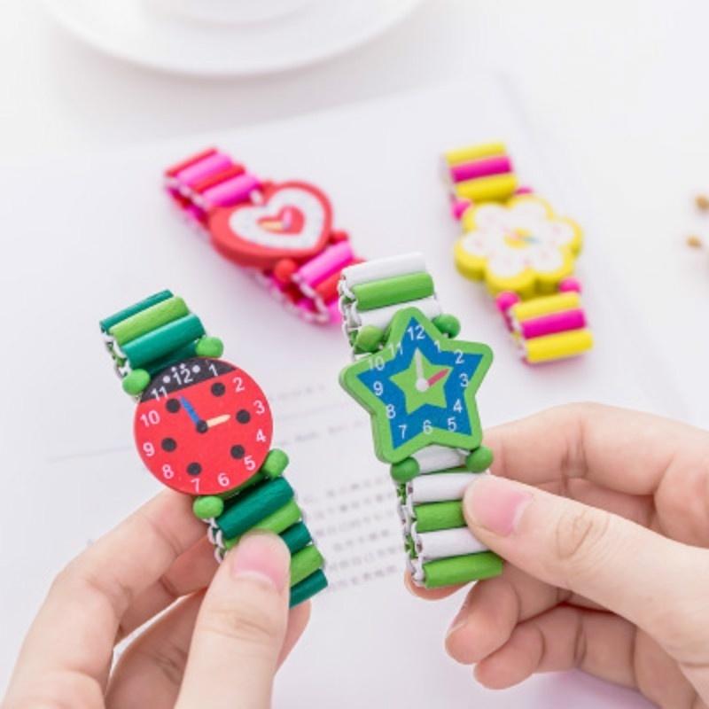 Kids Children Cartoon Elastic Wooden Watch Wristbands Bangle Toys School Award Prize Gift Birthday Party Favors
