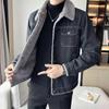 Men's Trendy Korean Style Denim Jacket with Lamb Fur Collar for Autumn and Winter
