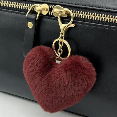 Llavero Corazón Esponjoso Llavero con Colgante Llavero de Piel Sintética de Conejo Colgante para Bolso Decoración de Llave de Coche Accesorio para Etiqueta de Equipaje