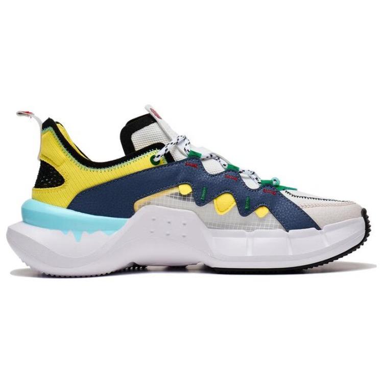 New LiNing Essence 2.3 Essence Anti Slip Wear Resistant Low Top Vintage Basketball Shoes Men's White Blue Yellow ABCT049-3