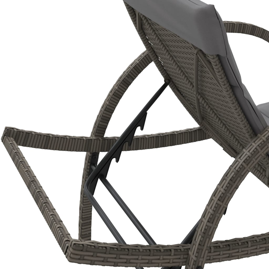 Grey Sun Lounger with Cushion 60x199x42 Cm Poly Rattan