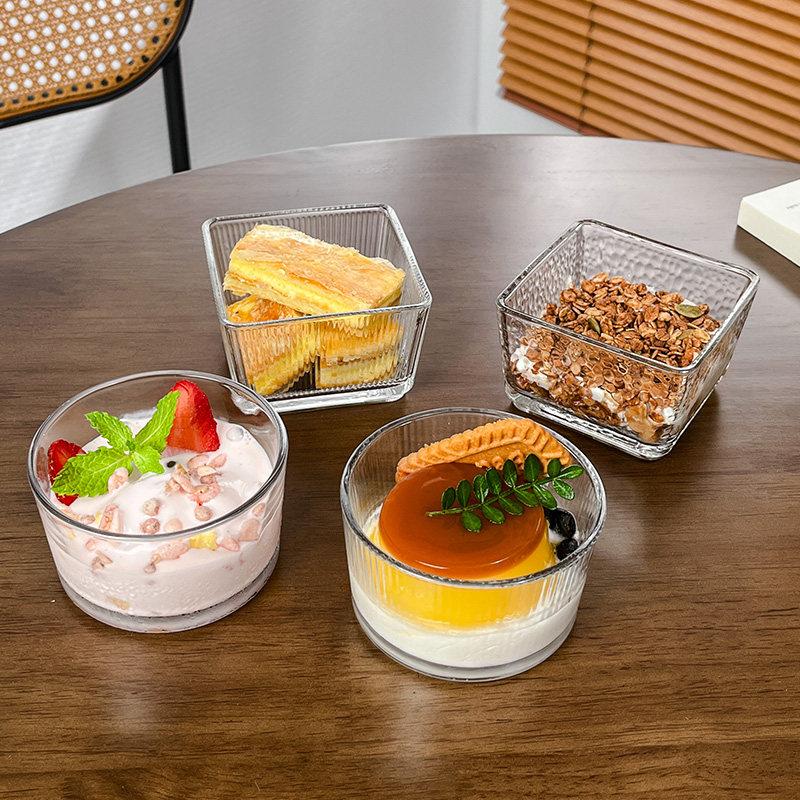 Nordic Clear Glass Dessert Bowl Hammer Pattern Bird's Nest Design Yogurt Pudding Cup Ice Cream Breakfast Bowl For Home