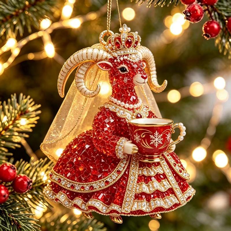 Shining Goat Hanging Ornament 2D Flat Artificial Rhinestone Animal Hanging Decoration Embossed Pattern Goat Pendant