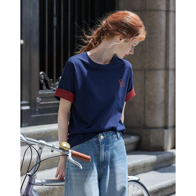 Women's Oxygen Cotton Embroidered Color Block T-shirt