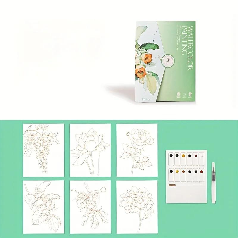 A Set of Creative Watercolor Painting Tools - Adult Coloring Book with Landscape and Floral Patterns