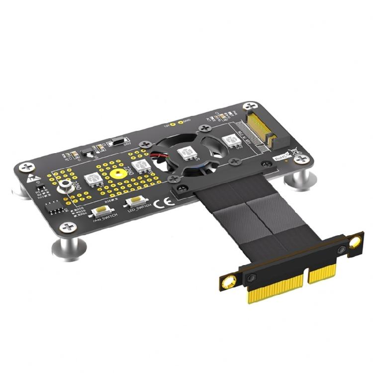 10CM Fast Speed M.2 NGFF NVME SSDs To PCIE 4X Extension Cable with Cooling Fan LED Magnetic Pad