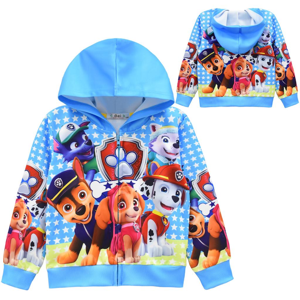 Spring Children's Loose Casual Printed Zipper Hooded Cardigan Jacket
