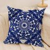 Ethnic Style Blue Floral Cushion Cover Silky Short Plush Sofa Pillow Cover Hidden Zipper Soft Dustproof Case for Home Decor