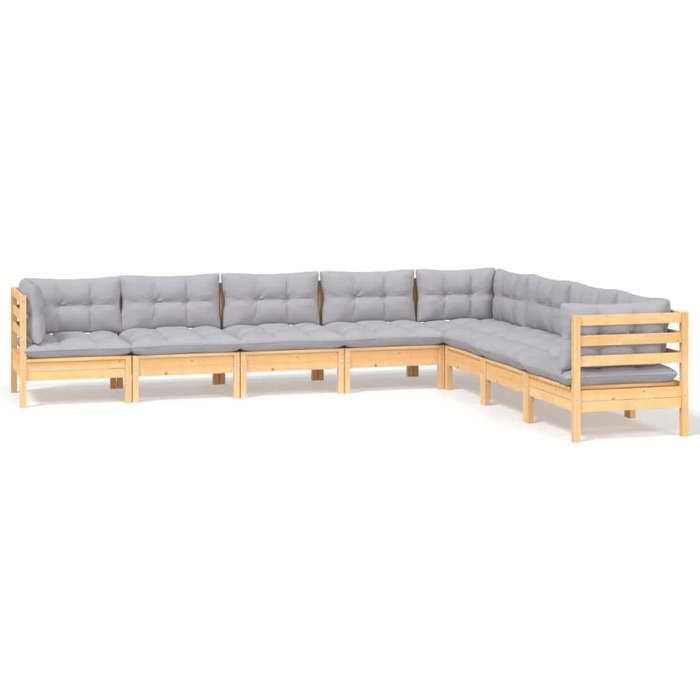 VidaXL Garden Lounge Set 8 Pcs with Grey Cushions Solid Pine Wood 3096802