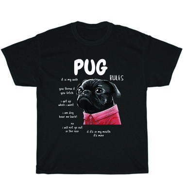 Niedlich Kawaii Lustig Schwarzer Mops Hund Regeln Hunde Haustier Welpen Liebhaber T-Shirt Unisex Geschenk