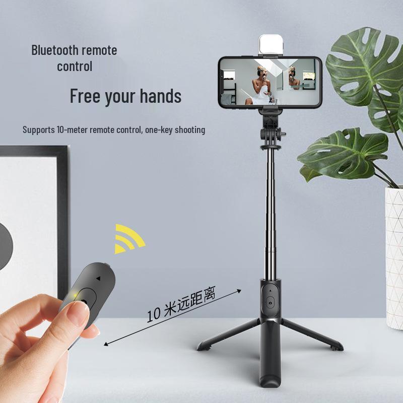 Bluetooth Extendable Selfie Stick Tripod with Anti-Shake and Fill Light for Live Streaming - Model Q02