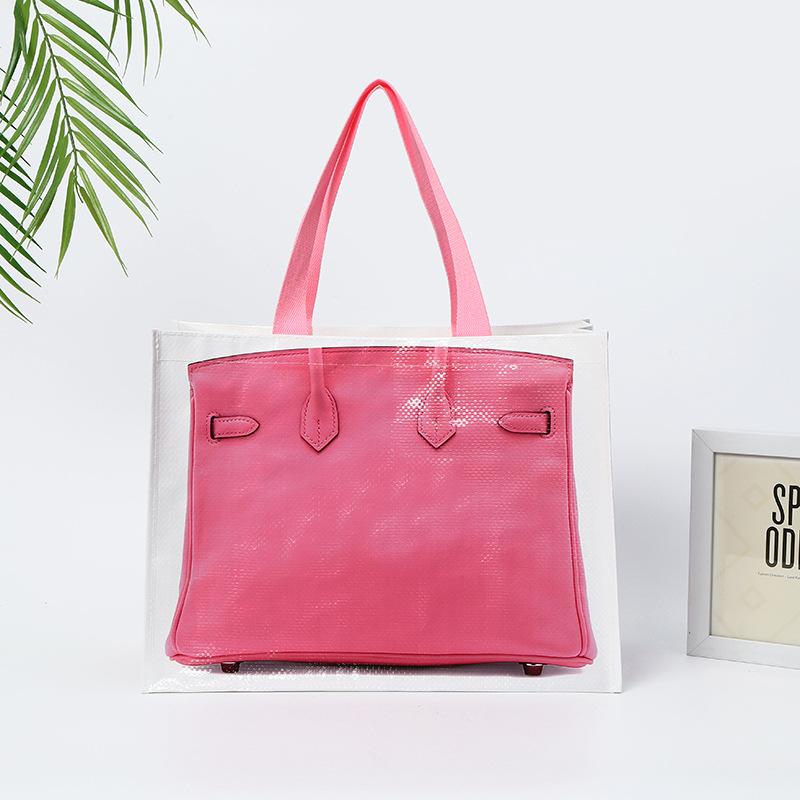 

Ламинированная плетенная сумка ручной работы, цветная печать на ПП-пластике, плетеная сумка-тоут для покупок, ручная плетеная сумка pink