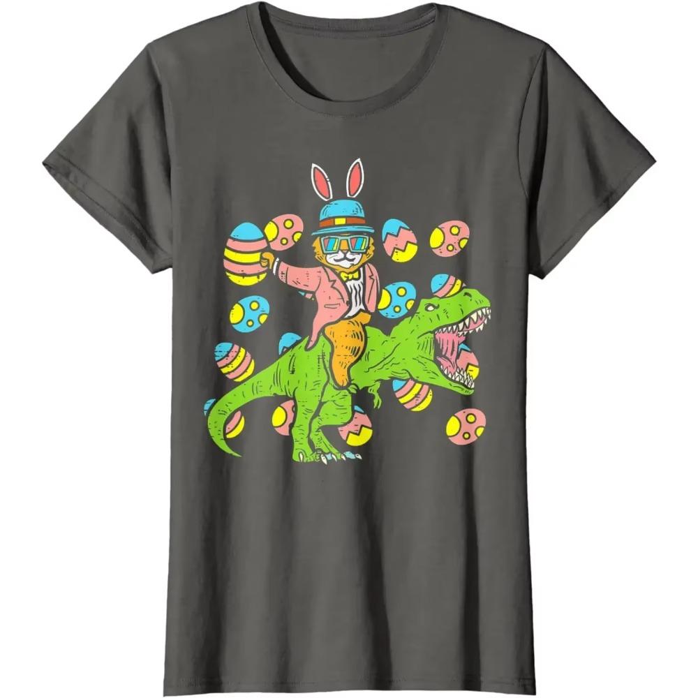 Cat Easter Bunny Riding Dino Egg Hunt Dinosaur Boys Young Kids T-Shirt Men Clothing Vintage T Shirt Four Seasons Tees