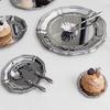 Silver Stainless Steel Cake Tray Round Mirror Surface Dessert Plate for Restaurant Buffet Food Display