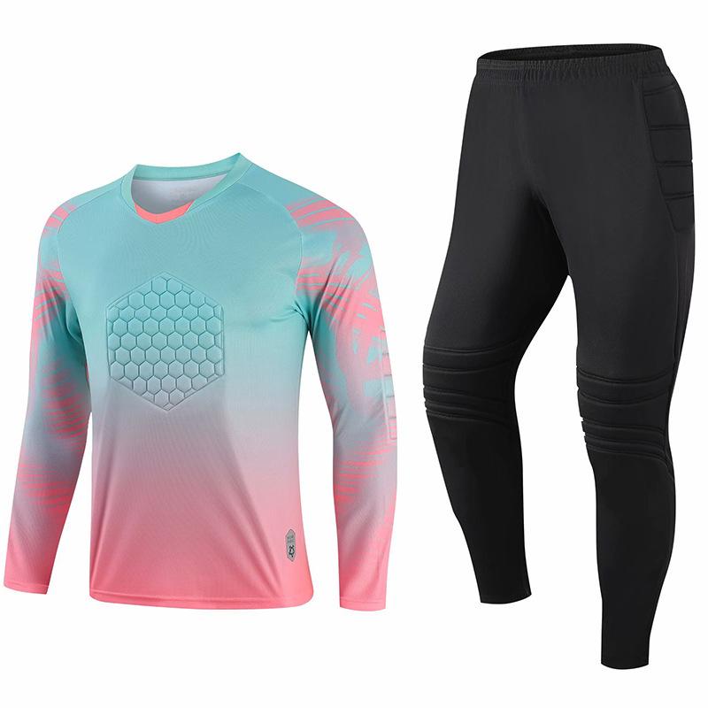 Men's Long Sleeve Goalkeeper Uniform Set with Knee & Elbow Pads for Adult Football Competition