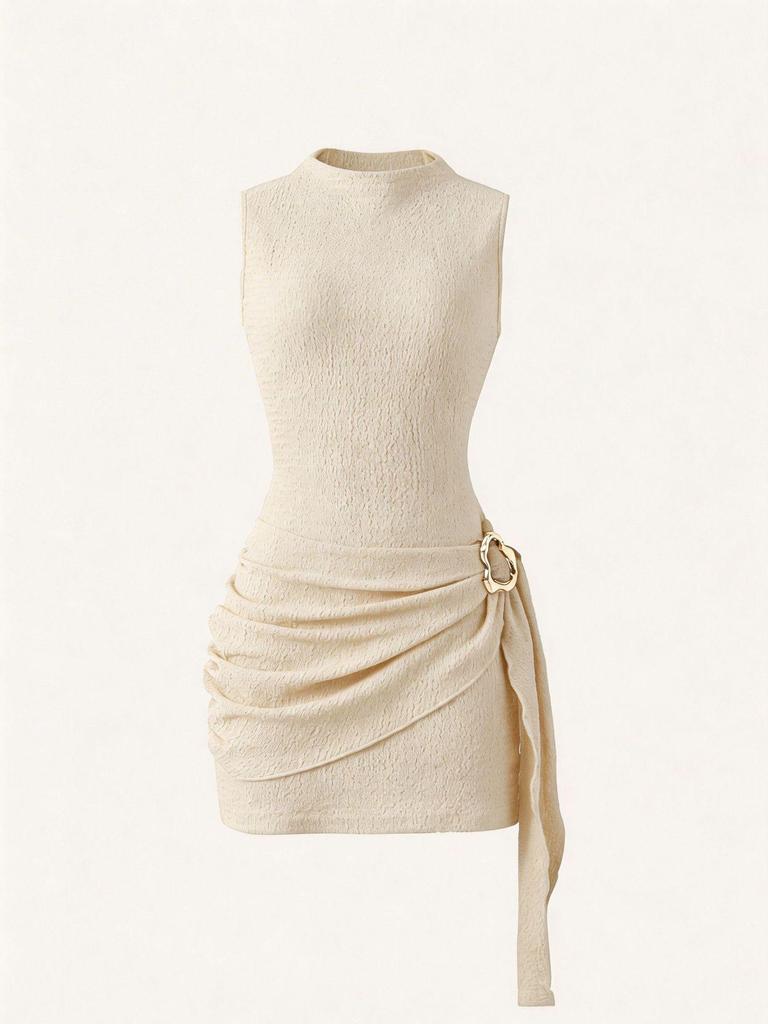 2026 Spring/Summer Knit Textured Slimming Dress with Metal Buckle
