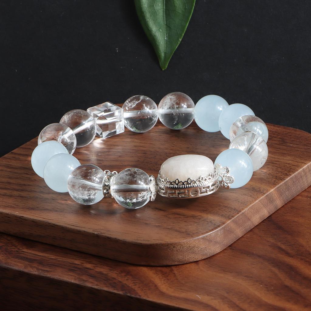 Bracelet Natural White Crystal Aquamarine Fashion Crystal Bracelet Egg Shaped Inlaid Chain Original