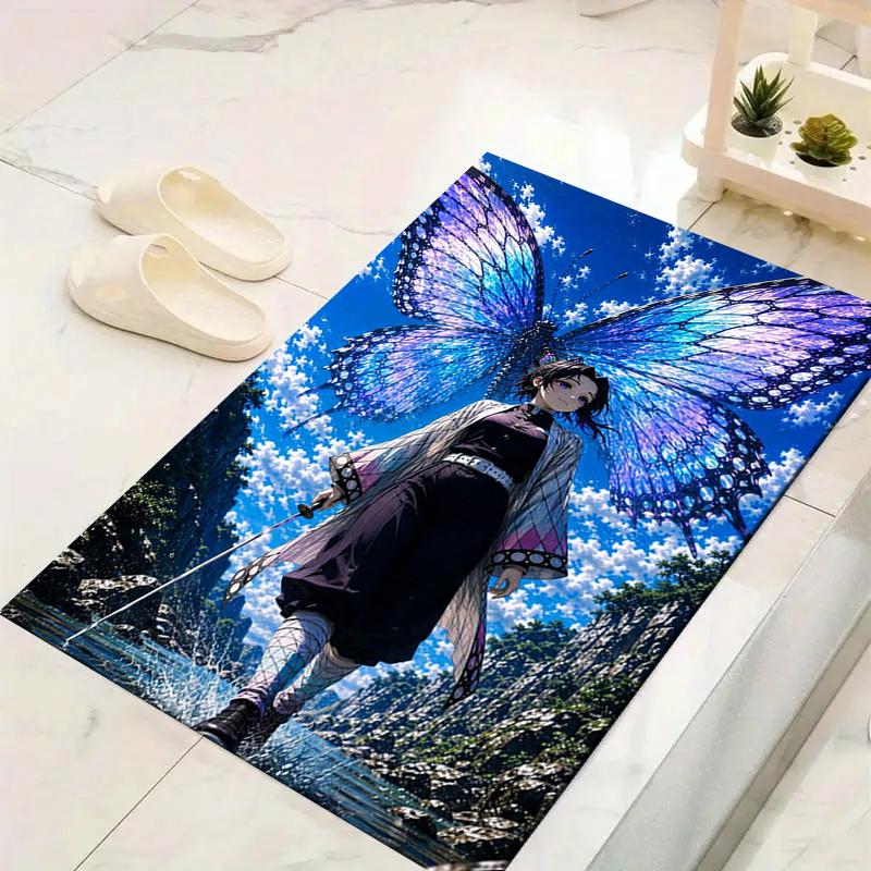 Butterfly Fantasy Print Crystal Velvet Plush Rug AntiSlip Resistant Floor Carpet For Indoor Household Home Decoration