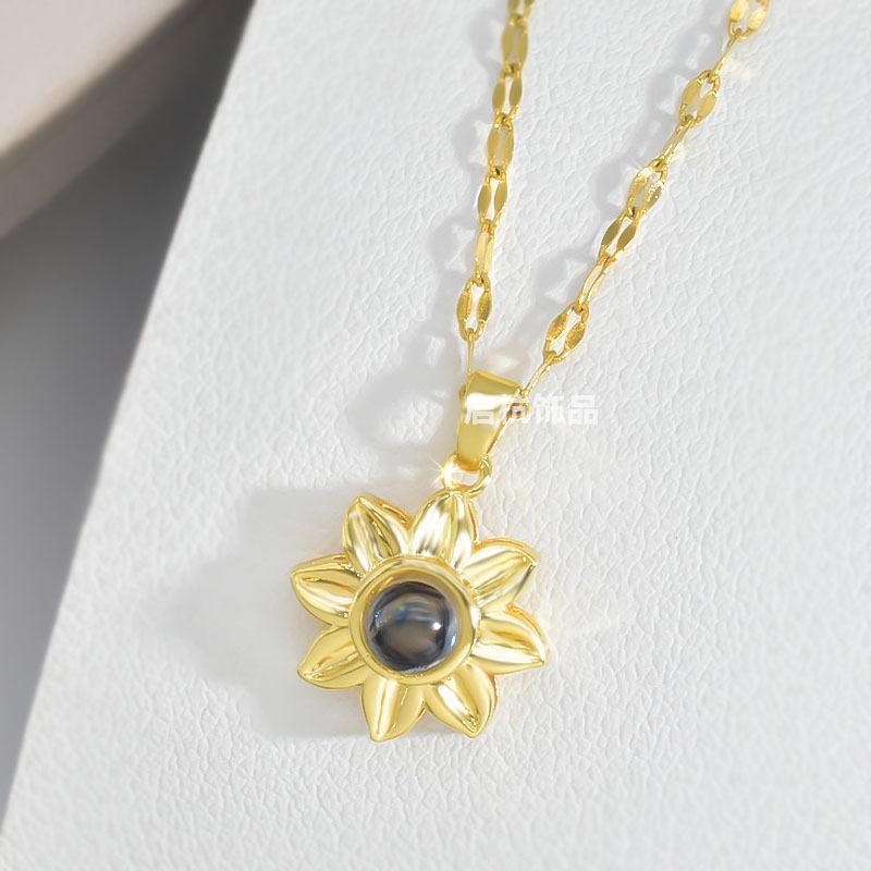 Projection Sunflower Necklace Women'S Simple Natural Versatile 100 Languages Clavicle Chain Accessories