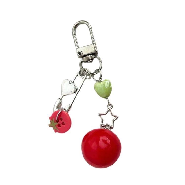 Novelty Tomato with Leaf Girl Keychain Charm Pendant Accessory for School Travel and Everyday Styles Daily Casual Use