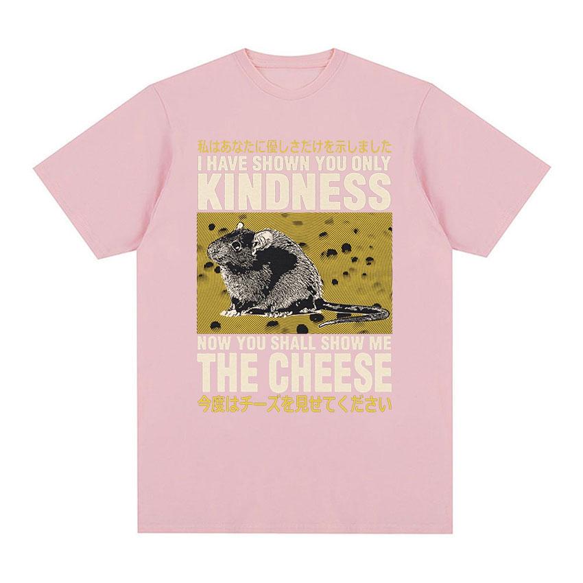 Japanische Ratte Zeig mir den Käse Lustiges Grafik-T-Shirt Unisex Damen Retro Gothic Kleidung T-Shirts Harajuku Übergroßes Baumwoll-T-Shirt