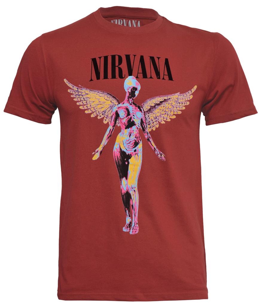 Maglietta Nirvana Angelic Logo Album In Utero Rosso Grunge Kurt Cobain Nuova Ufficiale