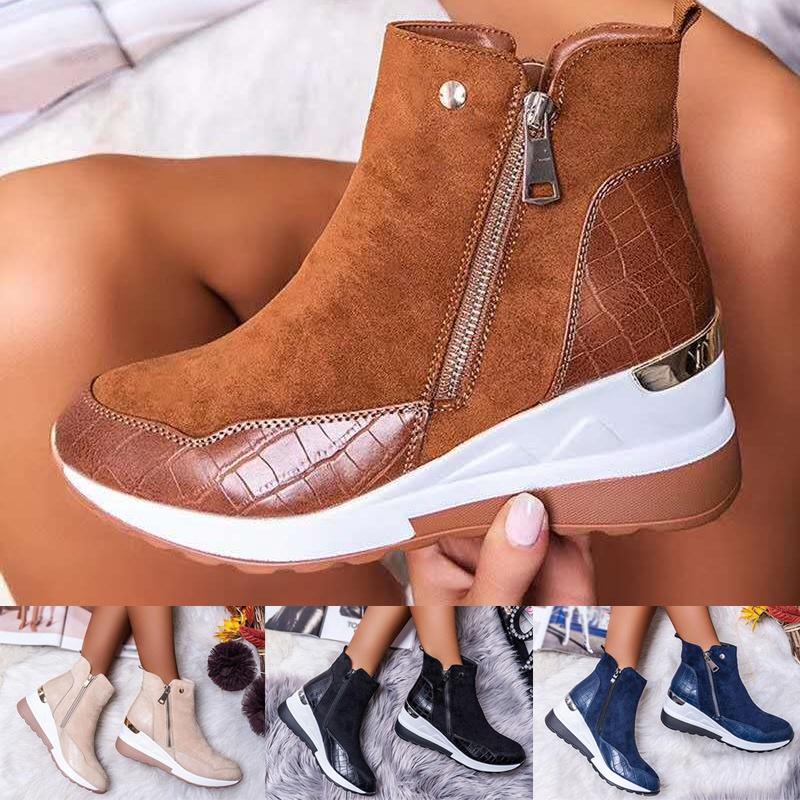Mujer Moda Mujer Tacones Botines Zapatos de tobillo Botas Altas Top Martin  Botas Snow Vintage Invierno De bajo perfil Redondo Dedo del Pie Cuña Talón  Lateral Cremallera Plus Talla 35-43 comprar a