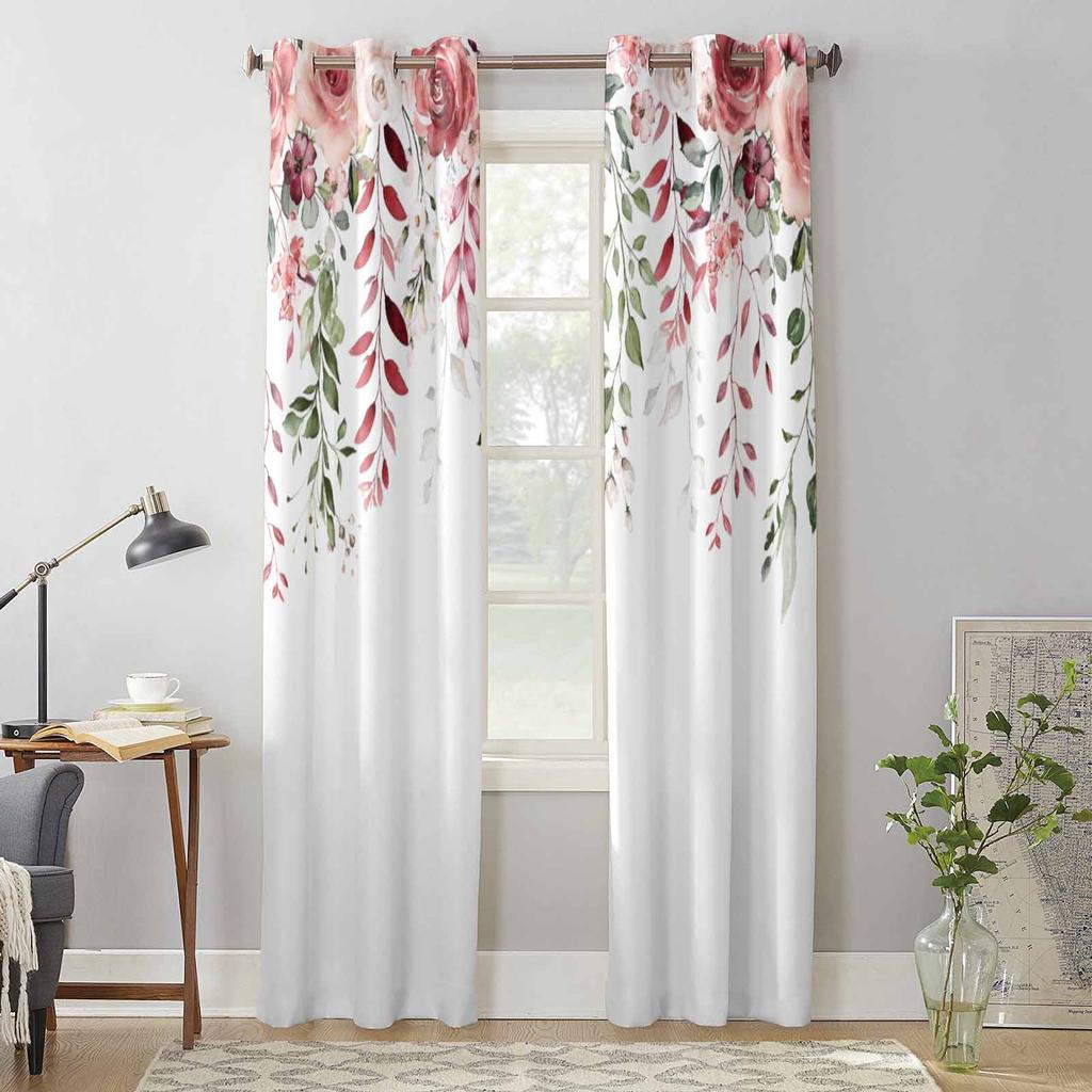 Rose Flower Leaves Window Curtains for Living Room Bedroom Curtain Modern Kitchen Blinds Drapes Curtains