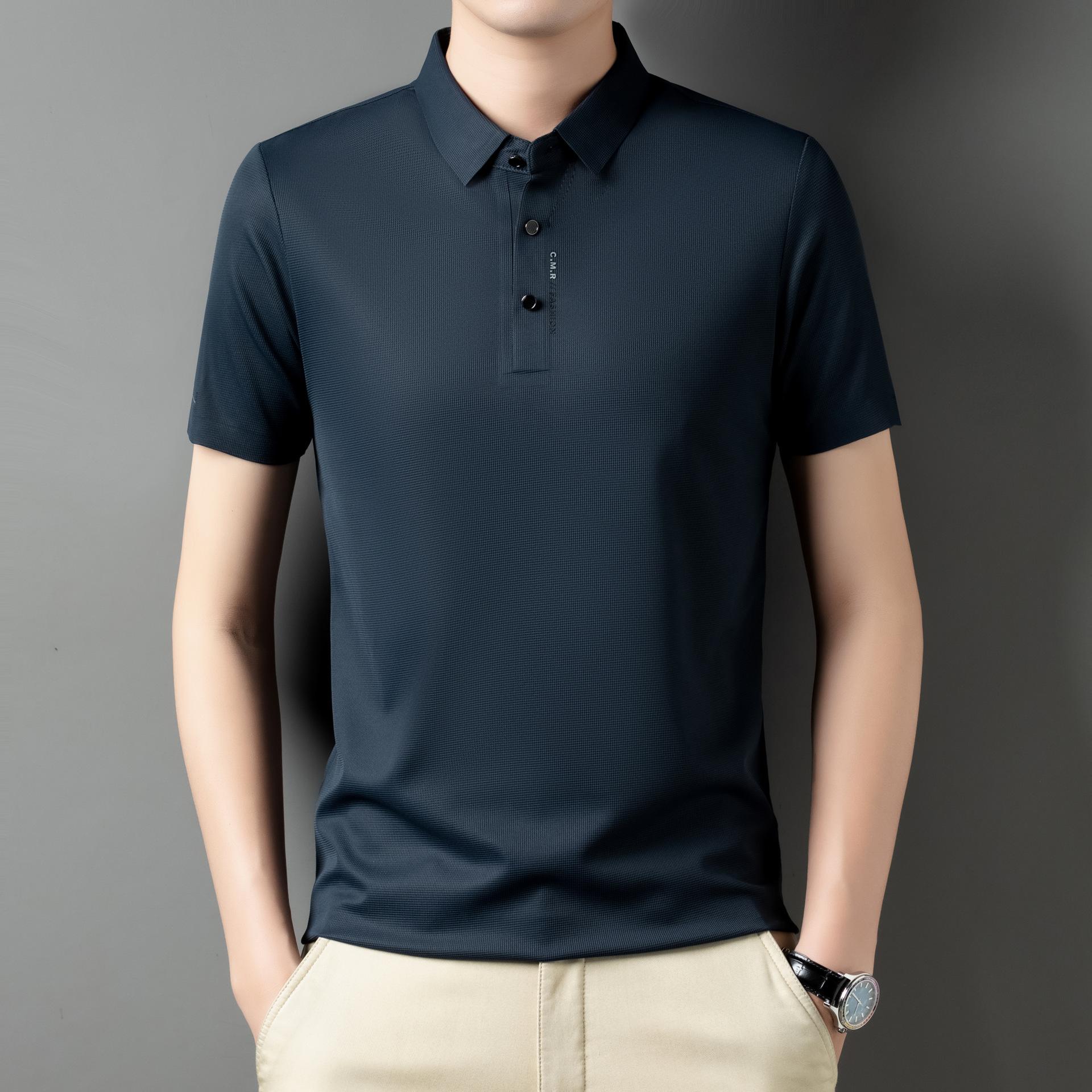 

Мужская рубашка поло Traceless Ice Silk High-End Business Lapel Medium Thin с короткими рукавами 2XL тёмно-синий