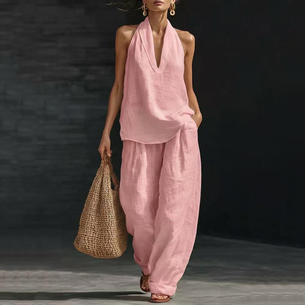 Women's Fashion Sleeveless Loose-Fitting Off-the-Shoulder Casual Two-Piece Set