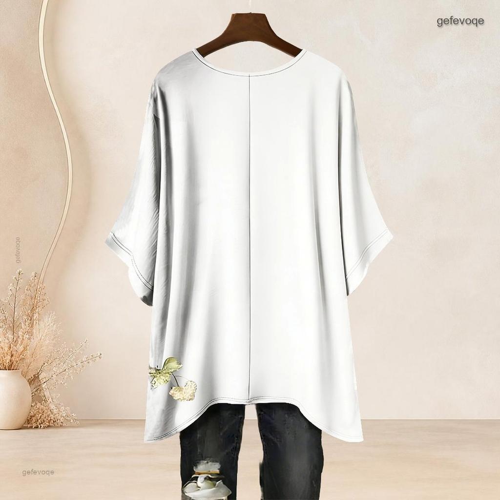 Plus Size Women Round Neck Batwing Sleeve Top Bald Eagle Patriotic Print Loose Irregular Casual Blouse