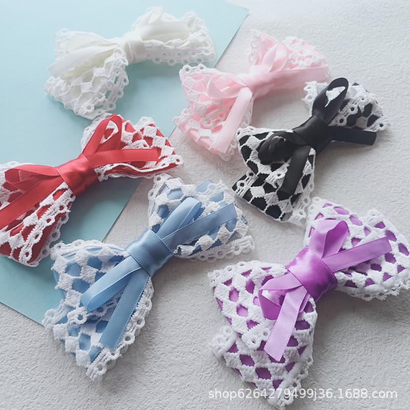Jilei Series Japanese Cheering Fan Stick Handmade Hair Bow Accessory – F348 1 pc [Milk White] Lace Bow