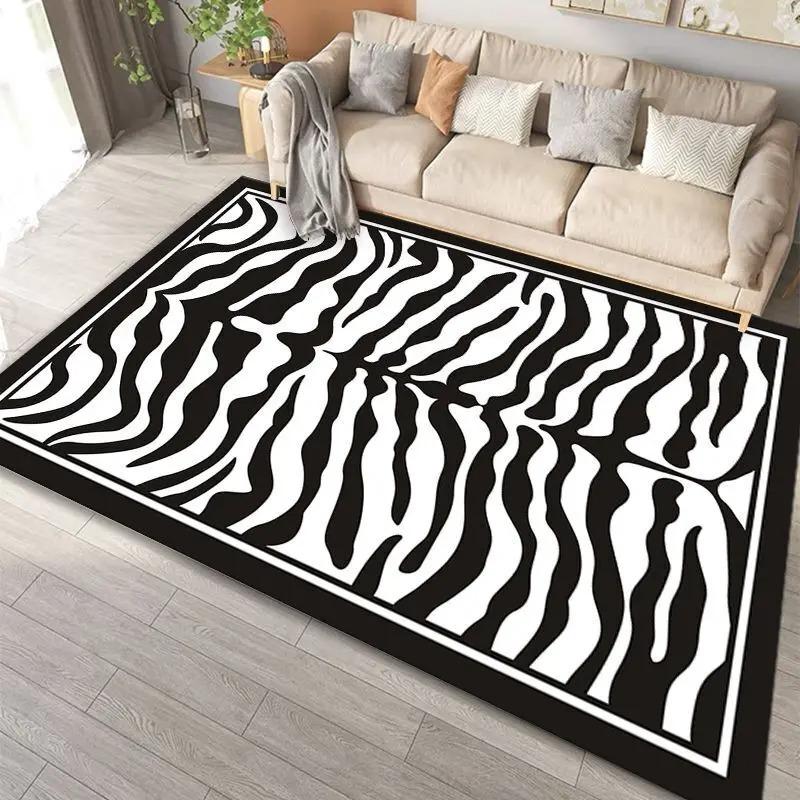

Черно-белый ковер с геометрическим узором, художественный полосатый клетчатый принт, мягкий напольный коврик для гостиной, спальни 40x60CM