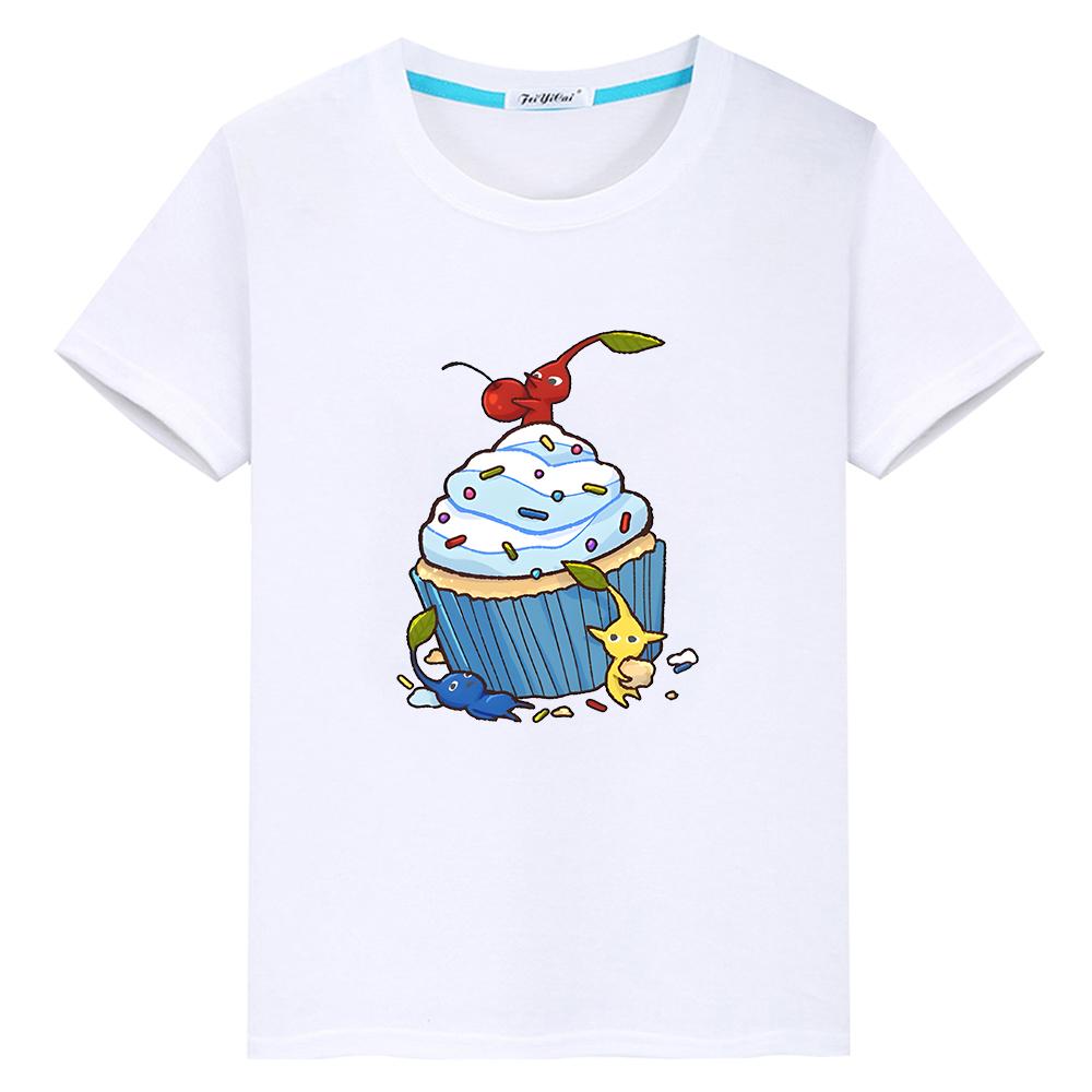 T Shirt for Kids Pikmin Print Kawaii Anime Tops Y2k Cartoon Pride Tshirt Boy Girls Cotton Clothes