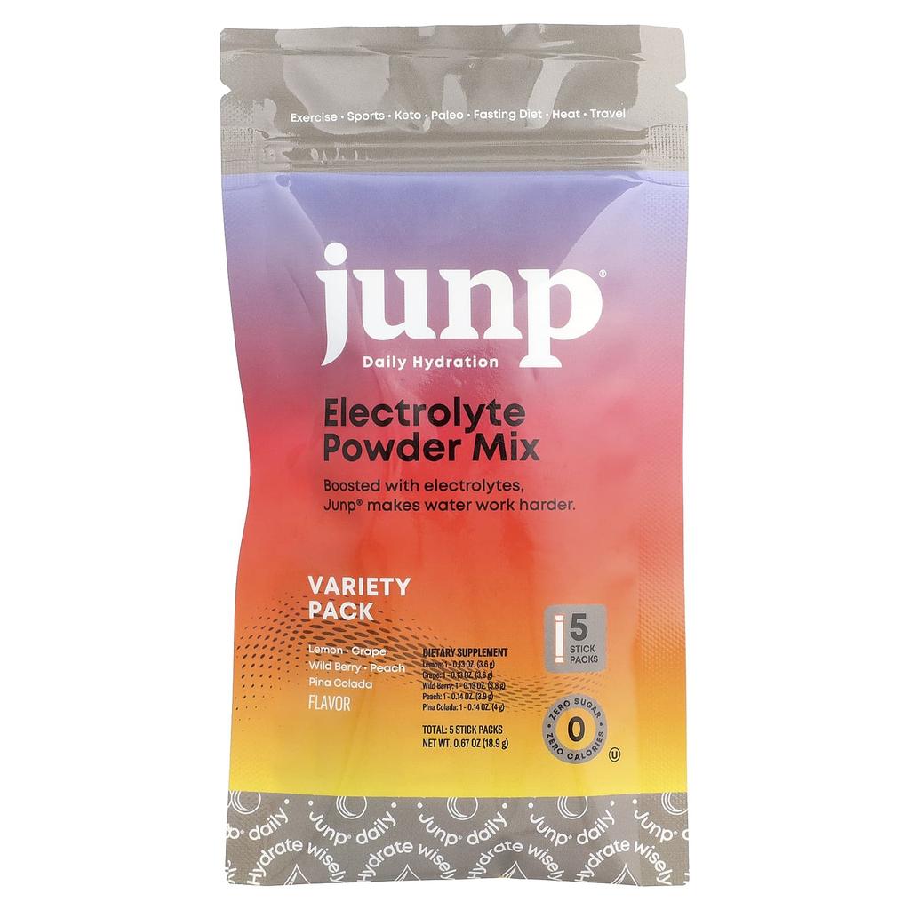 JUNP Hydration, Electrolyte Powder Mix, Variety Pack, 5 Stick Packs, 18.9g (0.67oz)