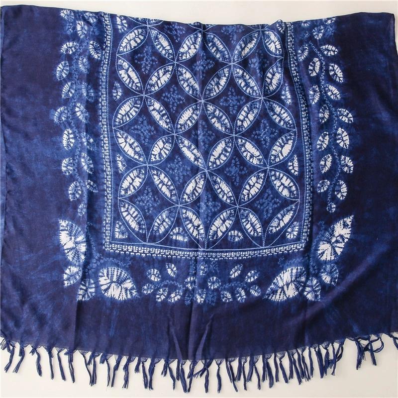 New Ethnic-Style Tie-Dye Colorized Blue-And-White Cotton And Linen Scarf Travelling Shawls For Women