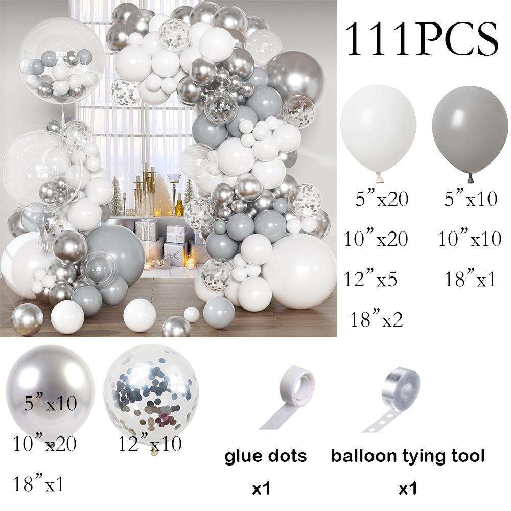 

Christmas White Balloons Garland Grey Silver Confetti Balloon Arch Kit Xmas Home Party Wedding Anniversary Birthday Party Decor AS Picture