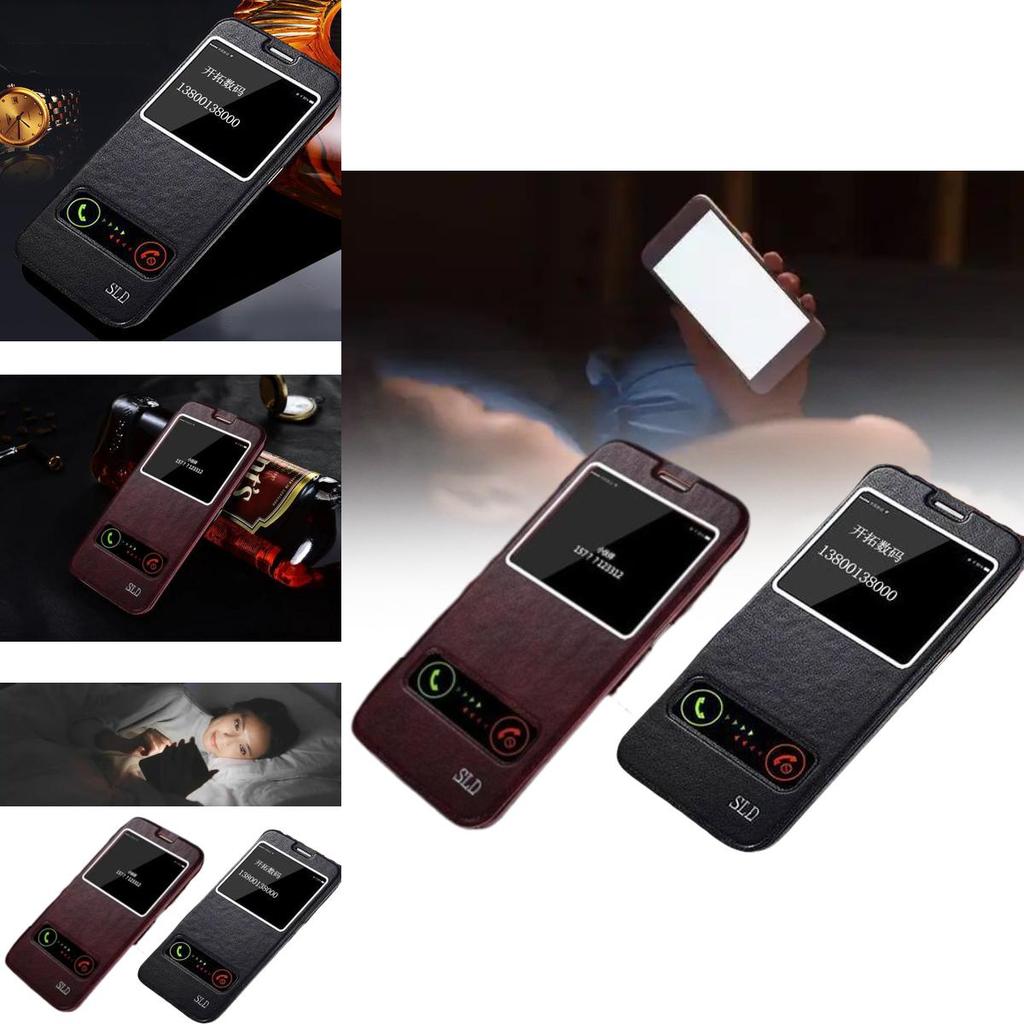 Für Samsung S6 S7 S7edge S6edge Leder Handyhülle mit stoßfester Dual-Fenster Klappabdeckung für Zuhause und Reisen