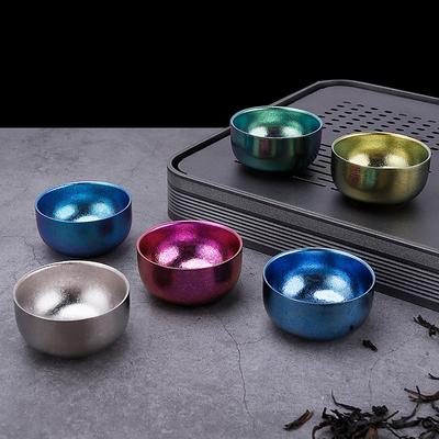 Titanyum Kupa Saf Titanyum Çay Fincanı Outdoor Kamp Taşınabilir Çay Seti Taşınabilir Saklama Ev Çift Katmanlı Haşlanma Önleyici Çay Kasesi