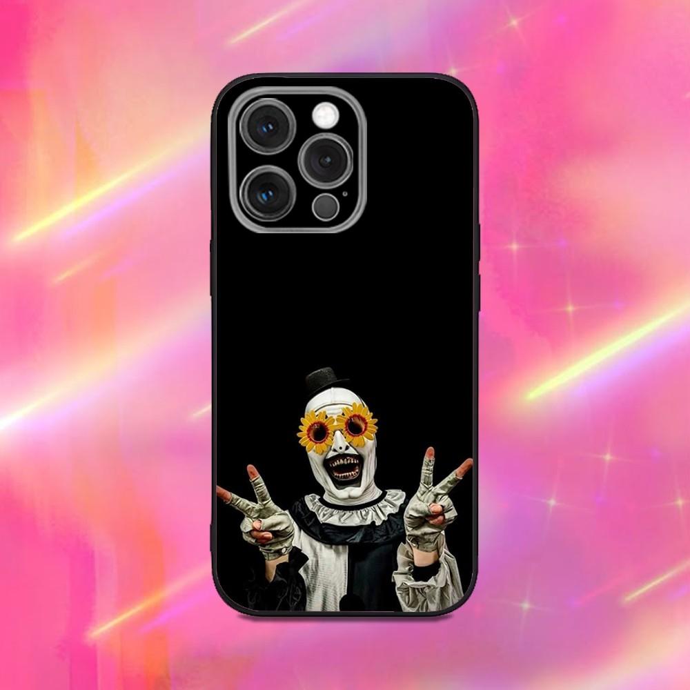 Horror Art the Clown Funny Phone Case For iPhone 16,15,14,13,12,11,Pro,Max,Plus,X,XS,XR,SE,8,7,Mini,Soft Silicone Black Case