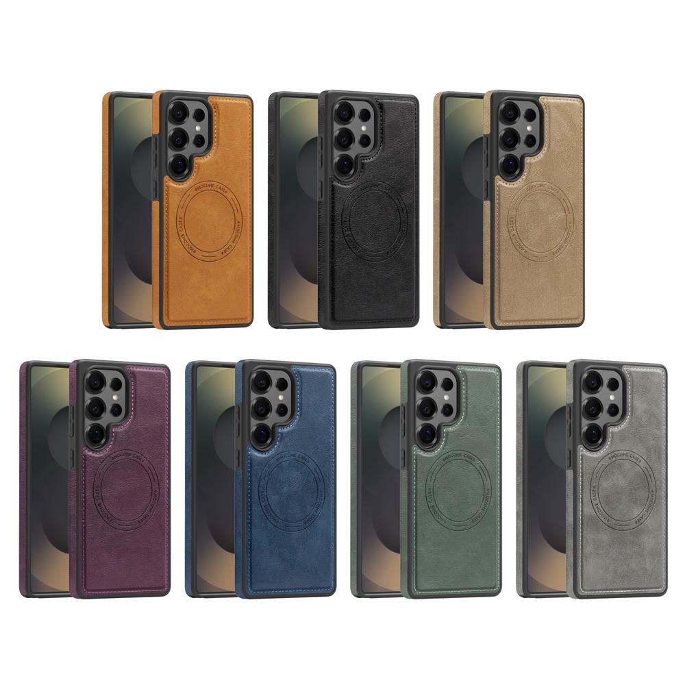 KEYSION Retro PU Leather Case for MagSafe for Samsung Galaxy S22 S23 S24 Ultra 5G S23+ S24 FE Magnetic Shockproof Phone Cover