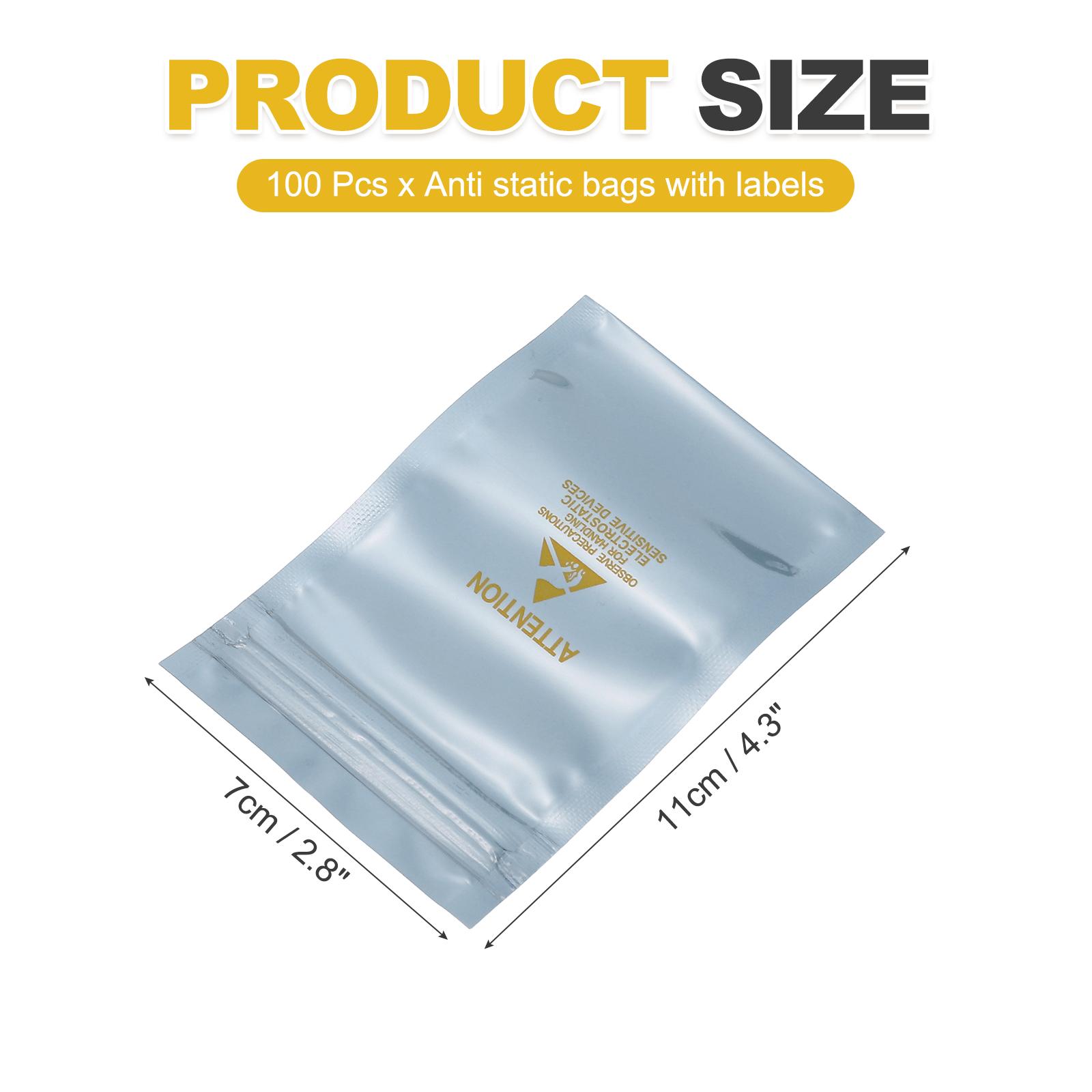 100 Pcs Anti Static Bags Resealable ESD Shielding Bag with Labels for Hard Drive HDD SSD Electronic Device Silver Gray
