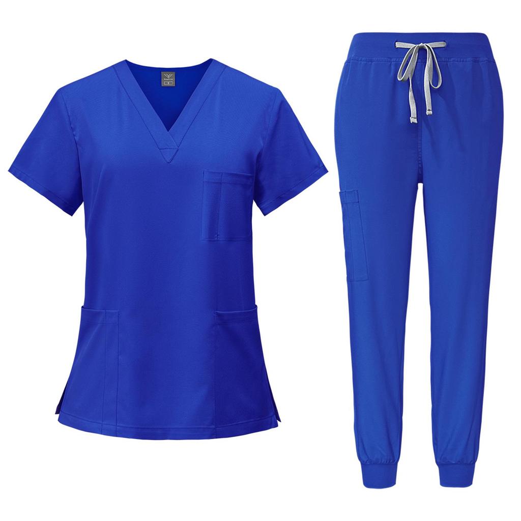 Unisex Beauty Salon Scrub Set: Short Sleeve, Stretch, ICU-Ready