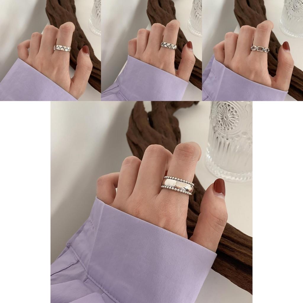 Artistic Silver Pure Adjustable Ring For Women In Trendy Vintage Style