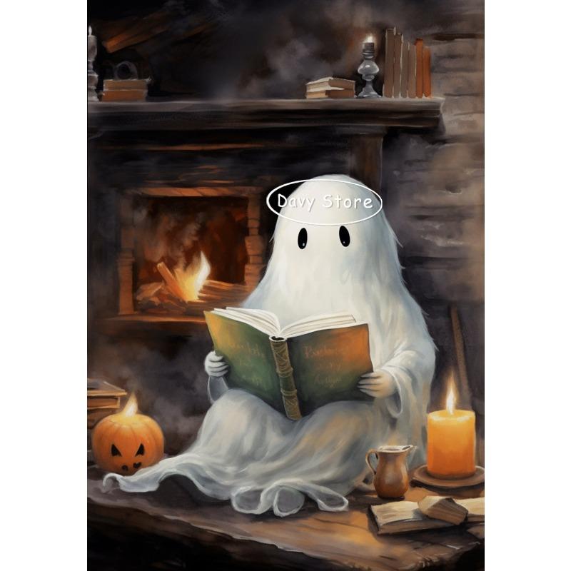White Ghost Kawaii Halloween Pumpkin Wall Art Canvas Painting White Ghost Life Posters Prints Wall Picture for Room Home Decor