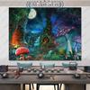 Fantasy Mushroom Forest Tapestry for Teen Girl Magical Tree of Life House Full Moon Wall Hanging Fairy Tale World Tapestries