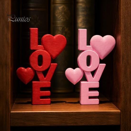 Valentine Day Gift for Her 2Pcs 3D Printed Stacked LOVE Letter Ornament with Heart Decor, Romantic Anniversary Girlfriend Tabletop Love Sculpture,
