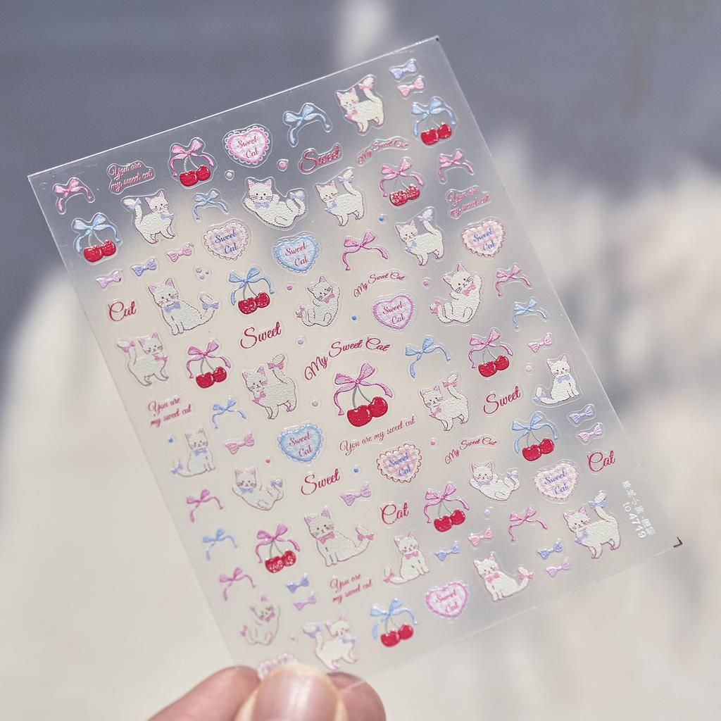 1pcs Cute Sketching Graffiti Animal Cat Dog Rabbit Bear Laser Nail Art Sticker Designs Self Adhesive Decoration Decal Acessories